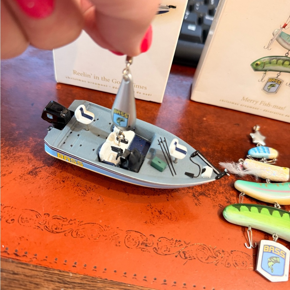 2 Hallmark Keepsake BASS Boat and BASS Lure Ornaments - Picture 2 of 11